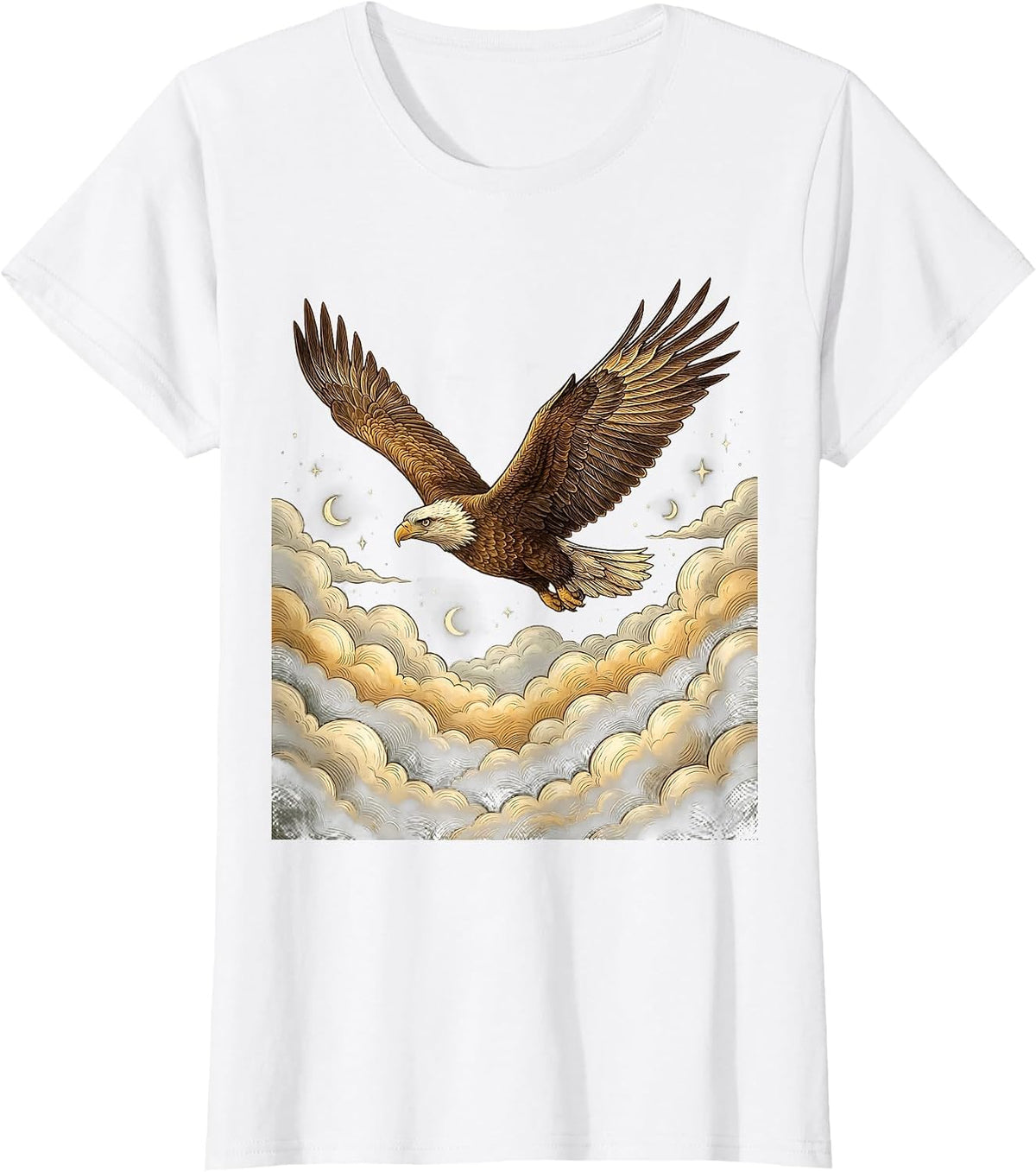 Eagle Soaring Above Storm Clouds Illustration T-Shirt - White