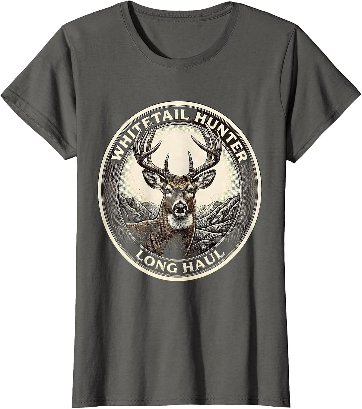 Women's Whitetail Hunter, Long Haul Crosshatch Etching Camo Dad T-Shirt - Asphalt Grey
