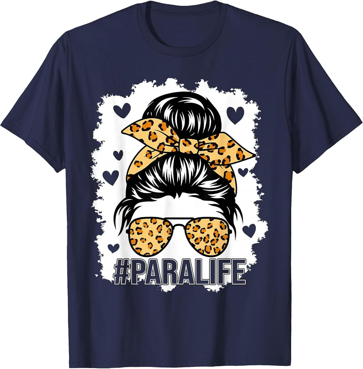 Bleached Teacher para Life Paraprofessional Cute Messy Bun T-Shirt - Navy Blue