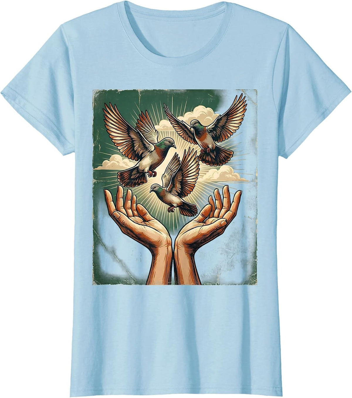 Women's Gigi Doves Released Into the Sky Illustration T-Shirt - Baby Blue
