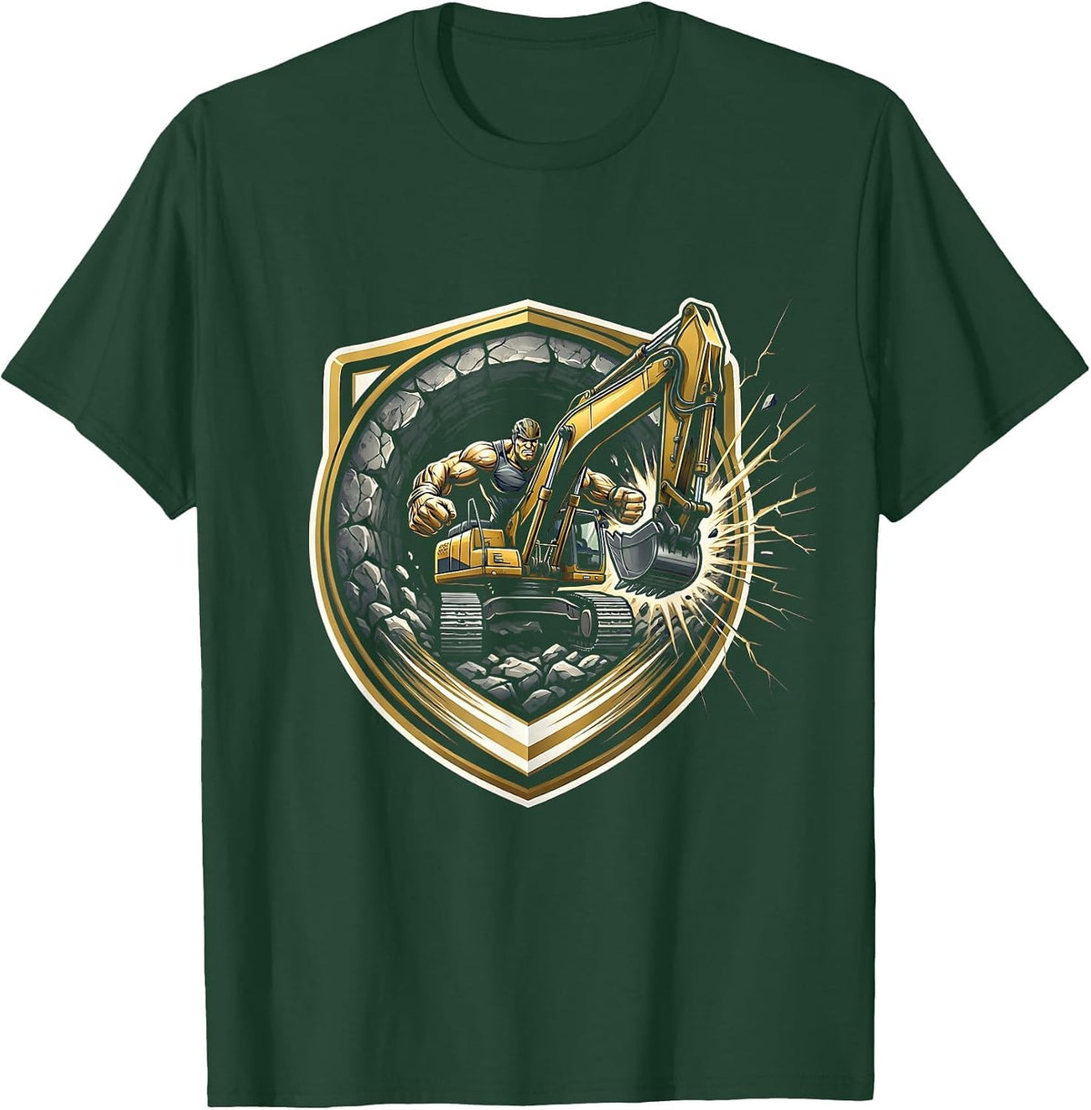 Labor Day Tunnel Digger Breaking Through Rock T-Shirt - Dark Green