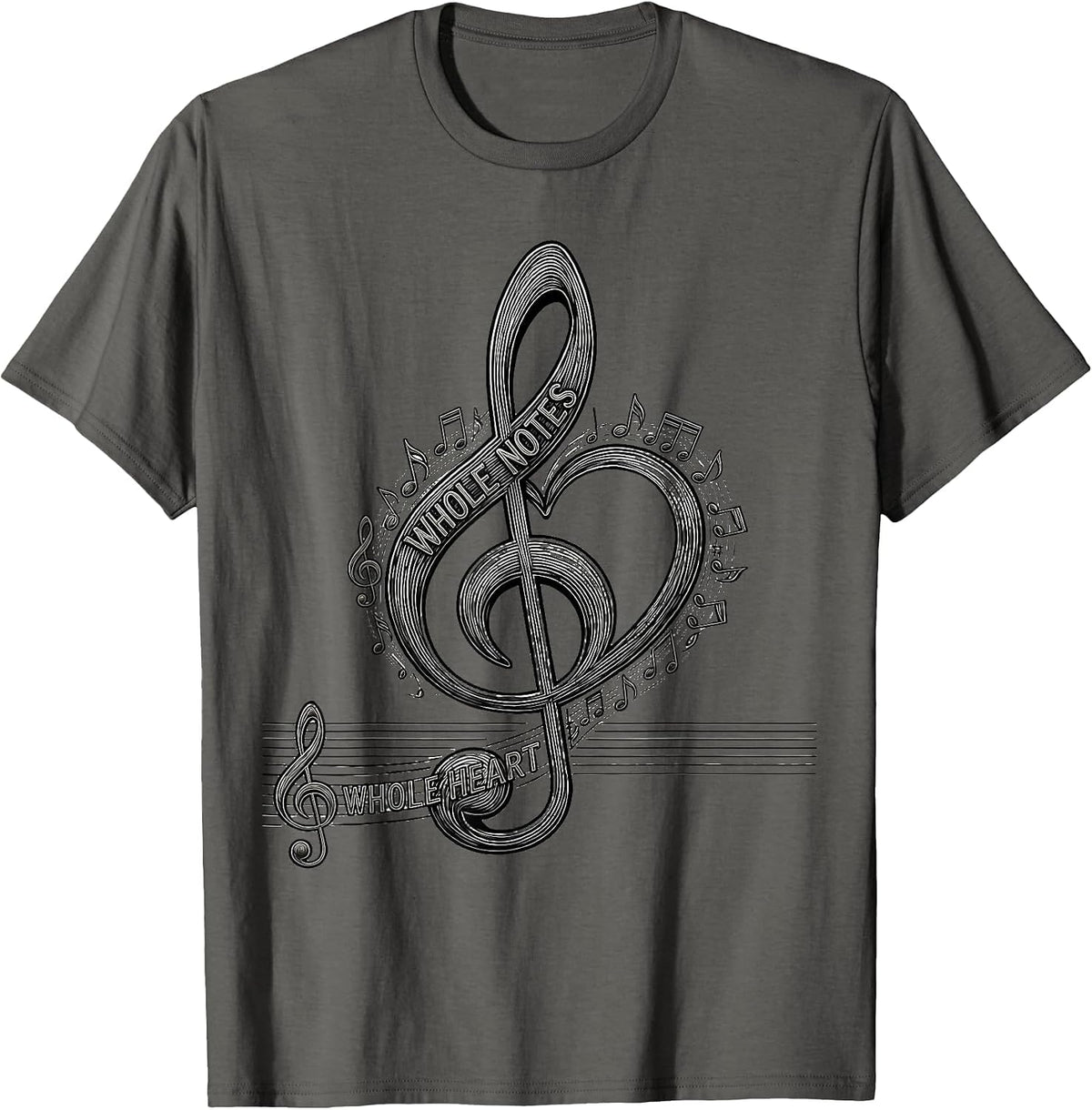 Whole Notes Whole Heart Music Teacher Design T-Shirt - Asphalt Grey