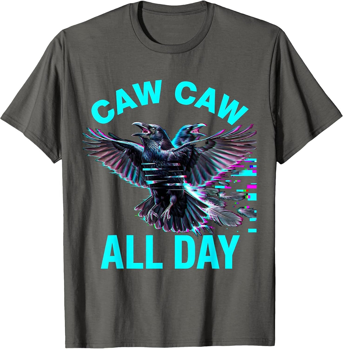 Caw Caw All Day Funny Crow Bird Design T-Shirt - Asphalt Grey