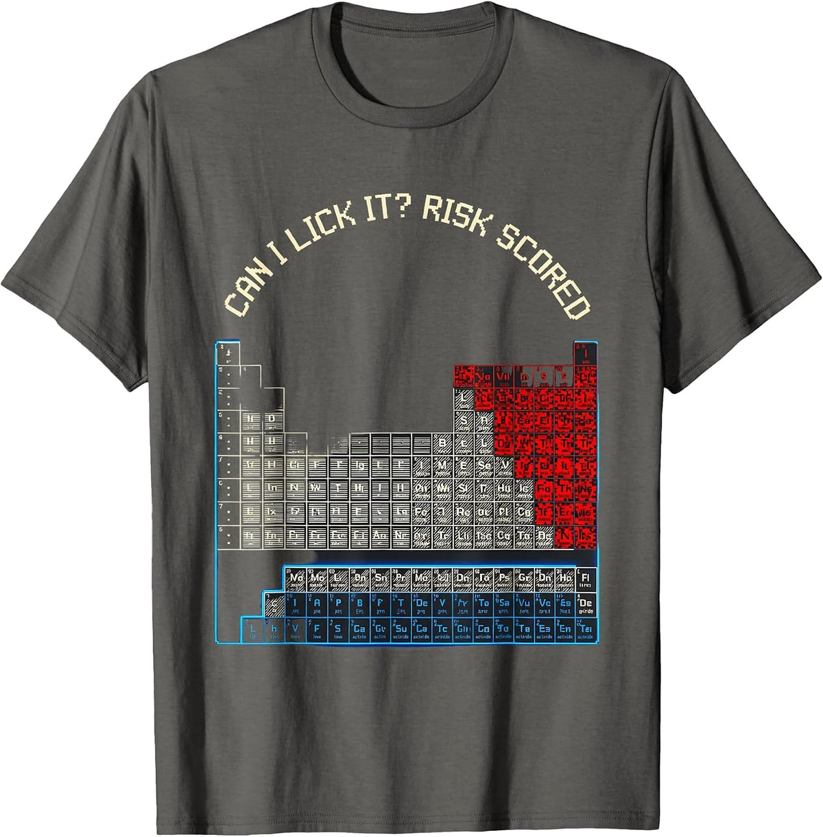 Can I Lick It Risk Scored Funny Chemistry Teacher Science T-Shirt - Asphalt Grey