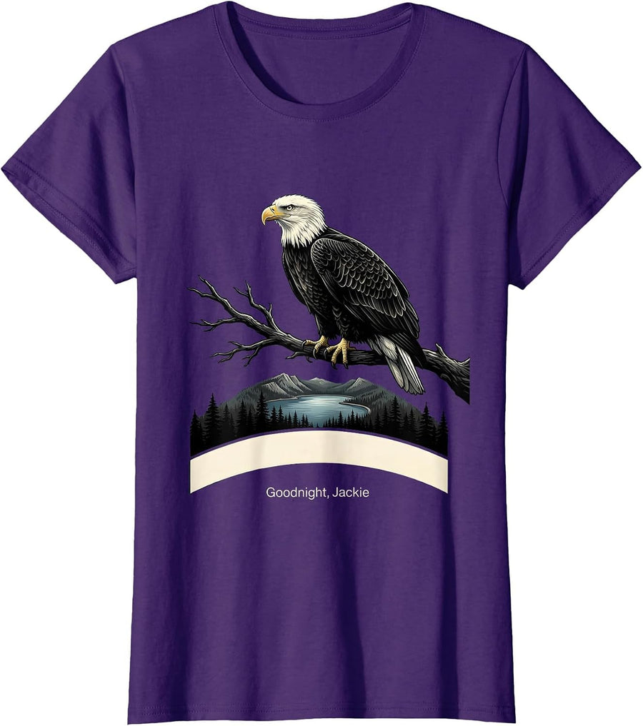 Women's Goodnight, Jackie Memorial Bald Eagle Tribute Wildlife T-Shirt - Purple