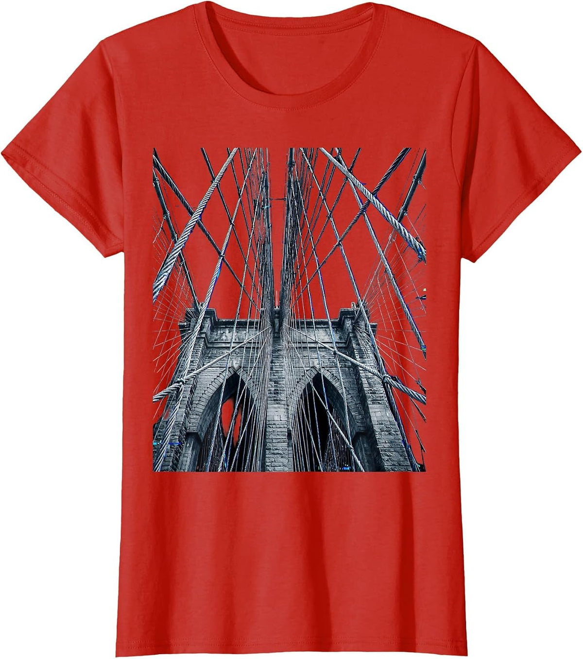 Brooklyn Bridge Geometric Cables NYC Graphic T-Shirt - Red
