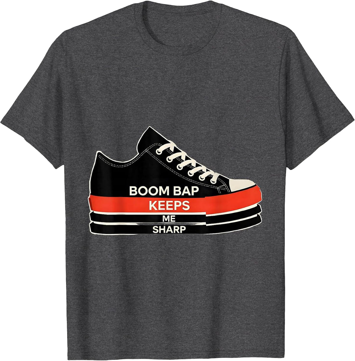 Boom Bap Keeps Me Sharp Vintage Rap Lyric Quote Hip-Hop T-Shirt - Dark Heather Grey
