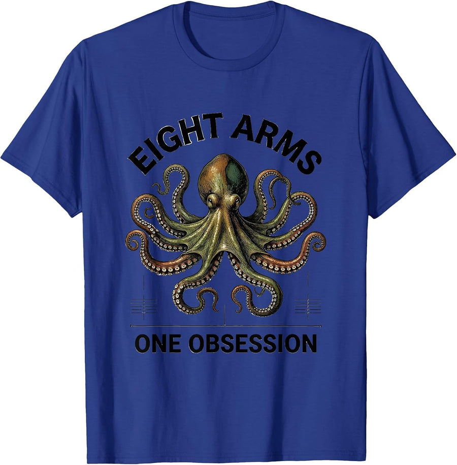 Eight Arms, One Obsession Botanical Octopus Sea-Creature T-Shirt - Royal Blue
