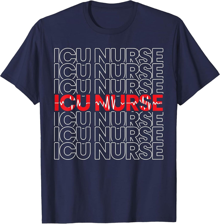 ICU Nurse Hospital RN Medical Intensive Care Unit Nursing T-Shirt - Navy Blue
