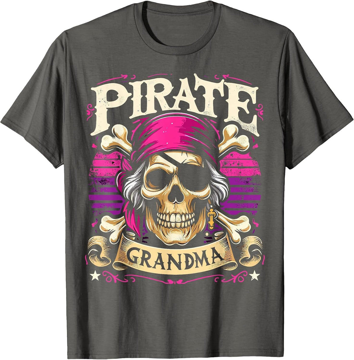 Pirate Grandma Captain Funny Pirate T-Shirt - Asphalt Grey