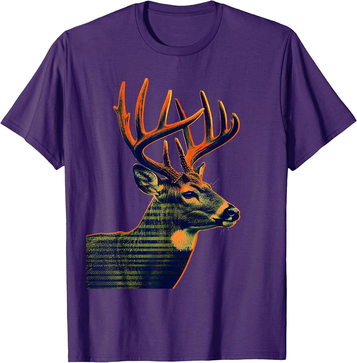 Men's Whitetail Buck Risograph Deer Hunter Gift Hunting Dad T-Shirt - Purple
