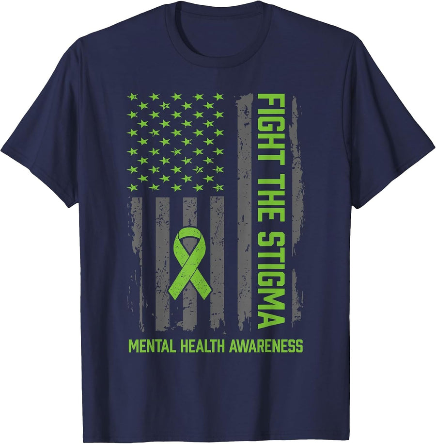 Mental Health Awareness Shirt Fight The Stigma Mental Health T-Shirt - Navy Blue