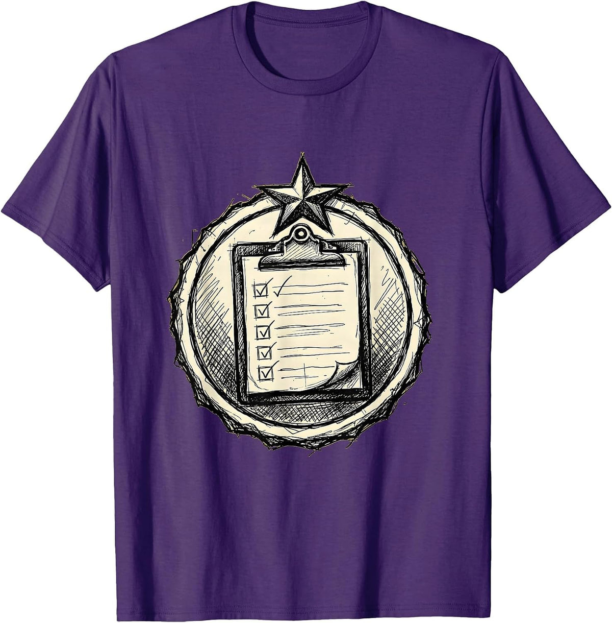 Paraprofessional Clipboard Checklist Gold Star Design T-Shirt - Purple