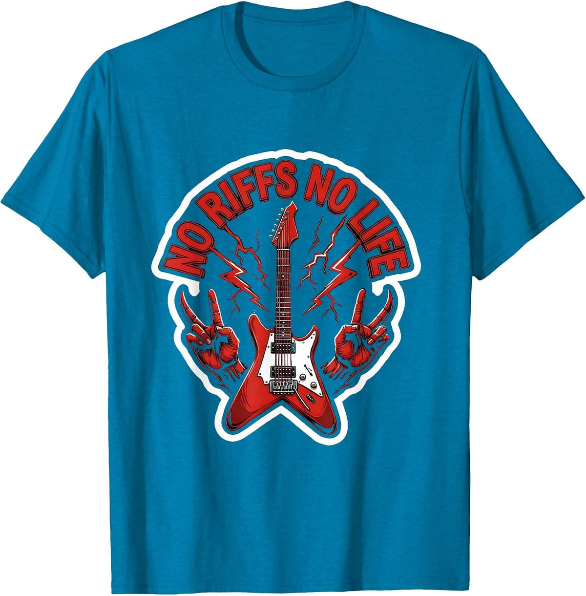 No Riffs No Life Metal Music Graphic Design T-Shirt - Sapphire Blue