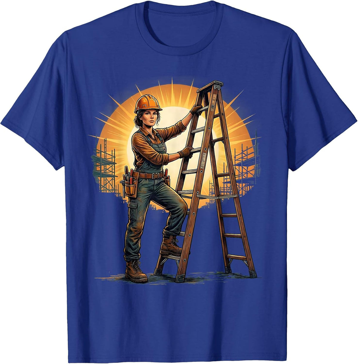 Labor Day Construction Worker Graphic Tee T-Shirt - Royal Blue
