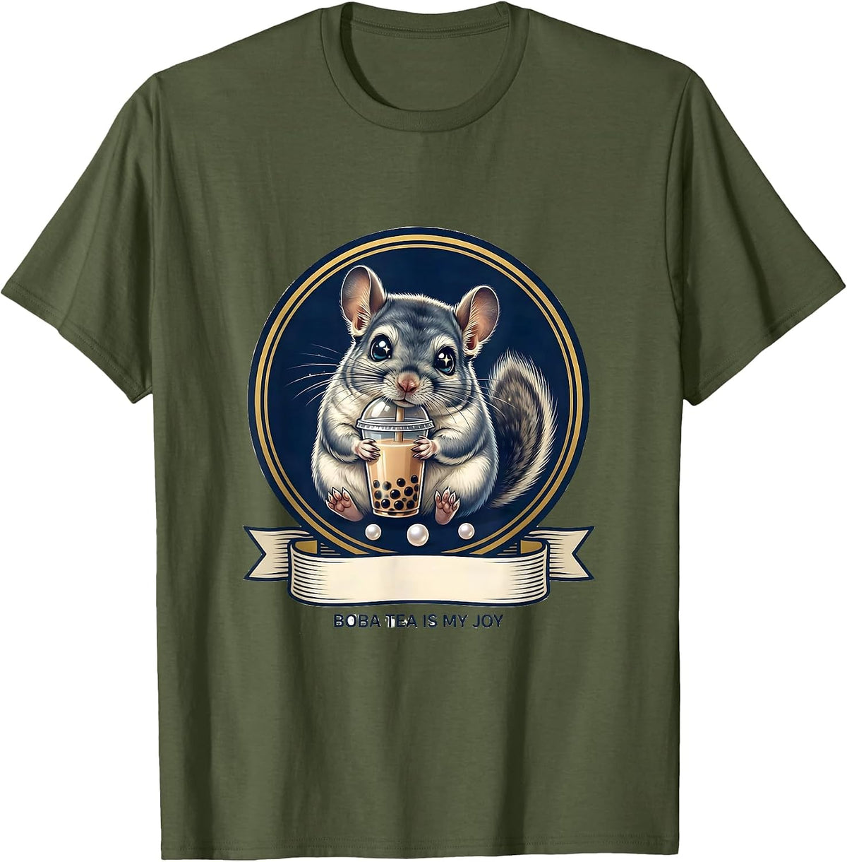 Men's Boba Tea Is My Joy Cute Kawaii Chinchilla Animal Lover Gift T-Shirt - Olive Green