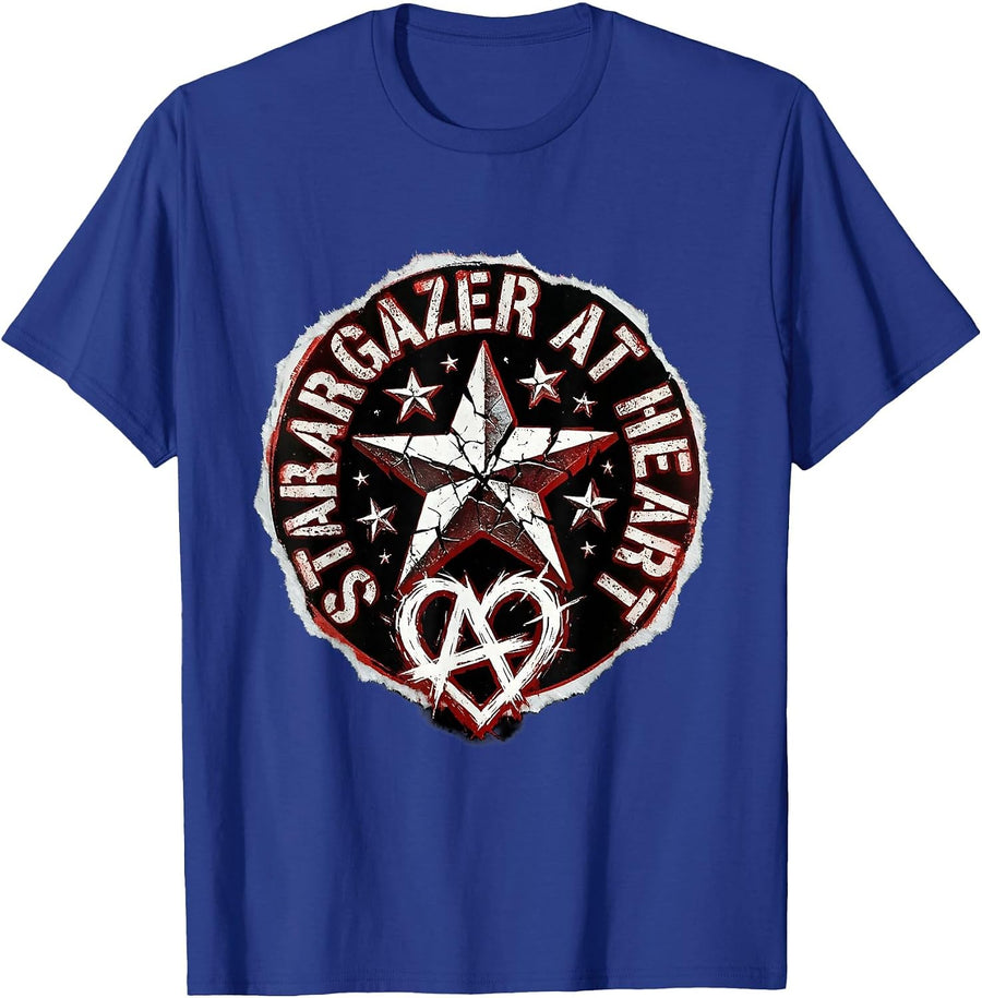 Stargazer At Heart Astronomy Night Sky Design T-Shirt - Royal Blue