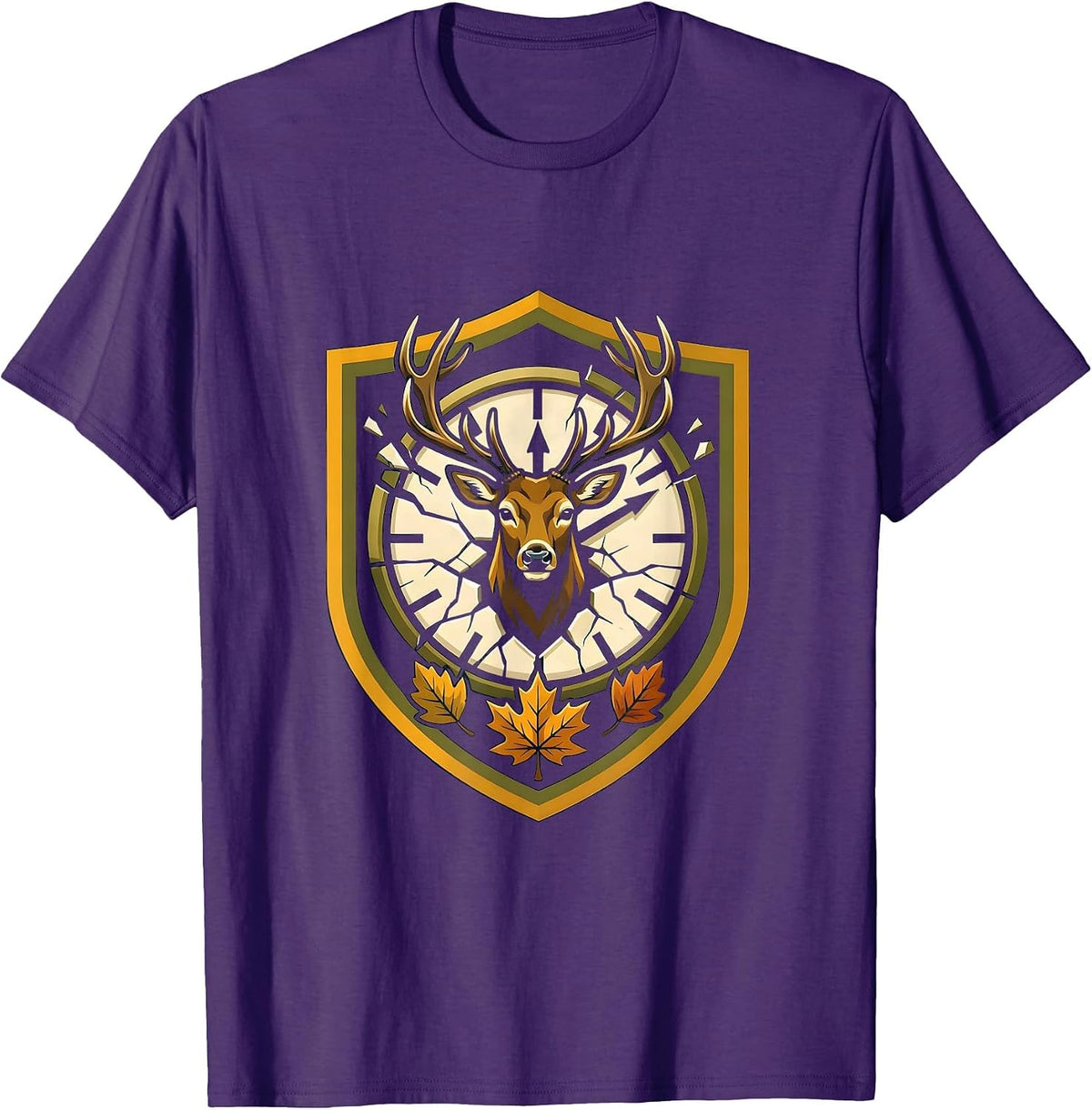 Men's Whitetail Buck Shield Emblem Funny Deer Hunting Hunter Dad T-Shirt - Purple
