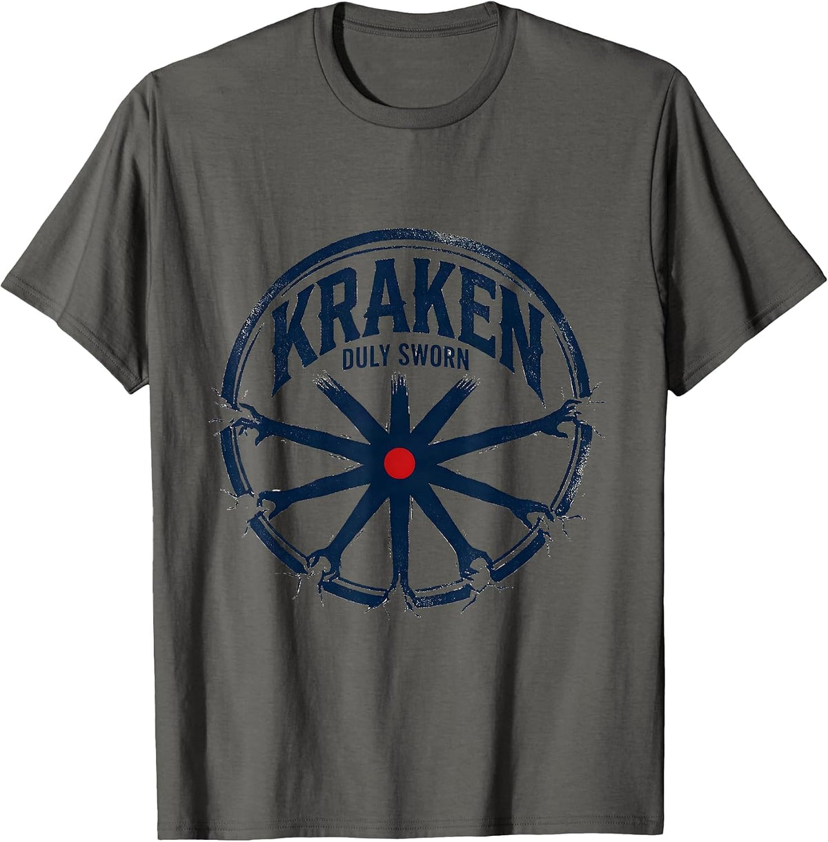 Men's Kraken Duly Sworn Vintage Japanese Octopus Emblem T-Shirt - Asphalt Grey
