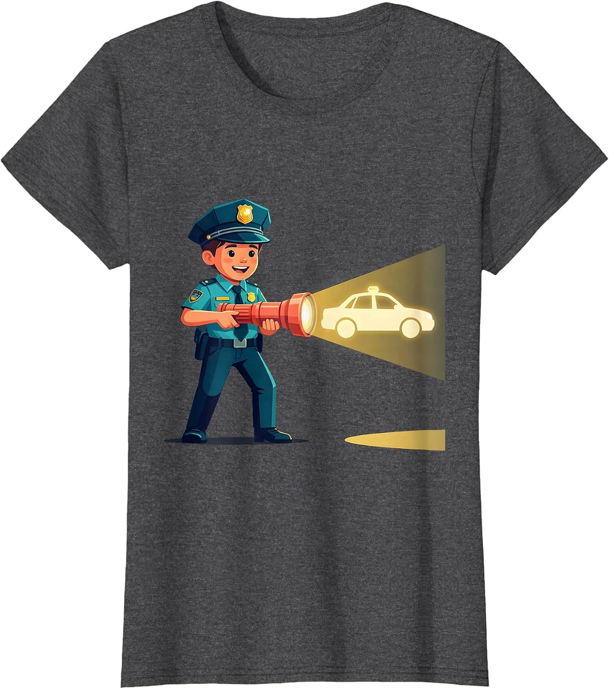 Women's Police Officer Toy Flashlight Flat Vector Kids Humor T-Shirt - Dark Heather Grey