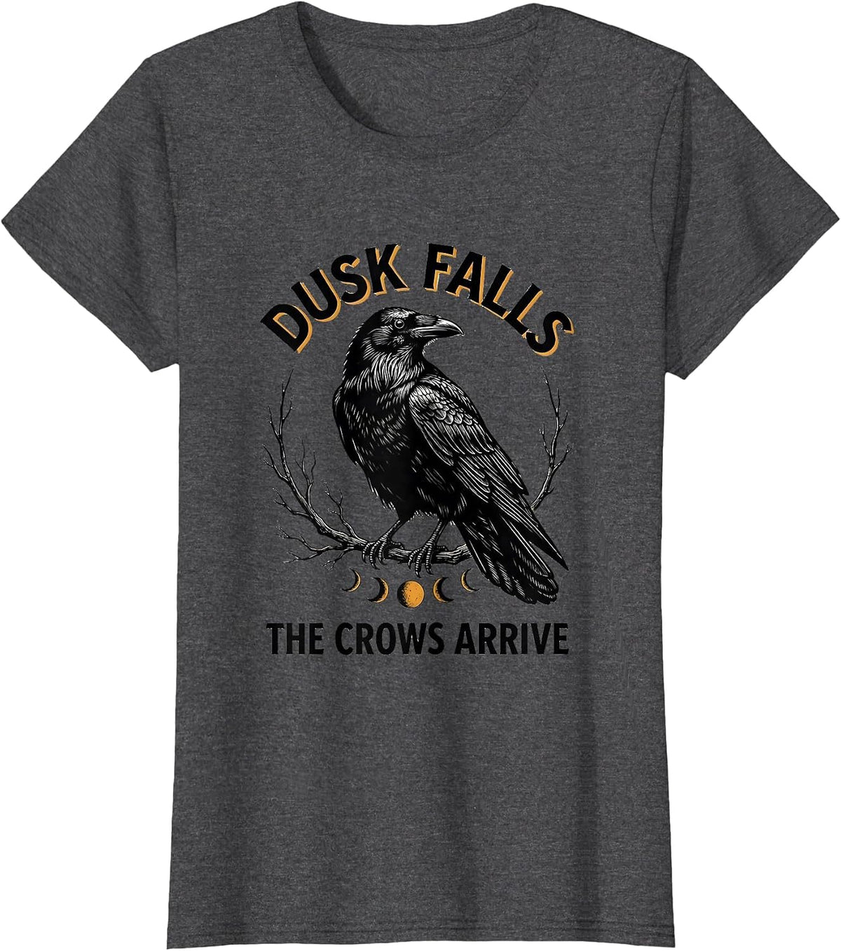Women's Dusk Falls The Crows Arrive Gothic Nature Raven Bird T-Shirt - Dark Heather Grey