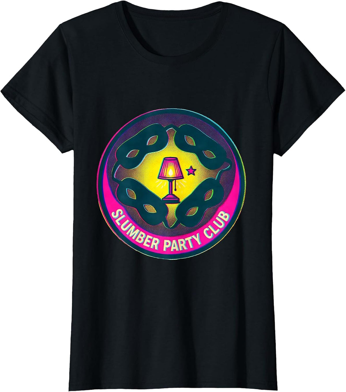 Women's Slumber Party Club Risograph Playful Matching Group T-Shirt - Black
