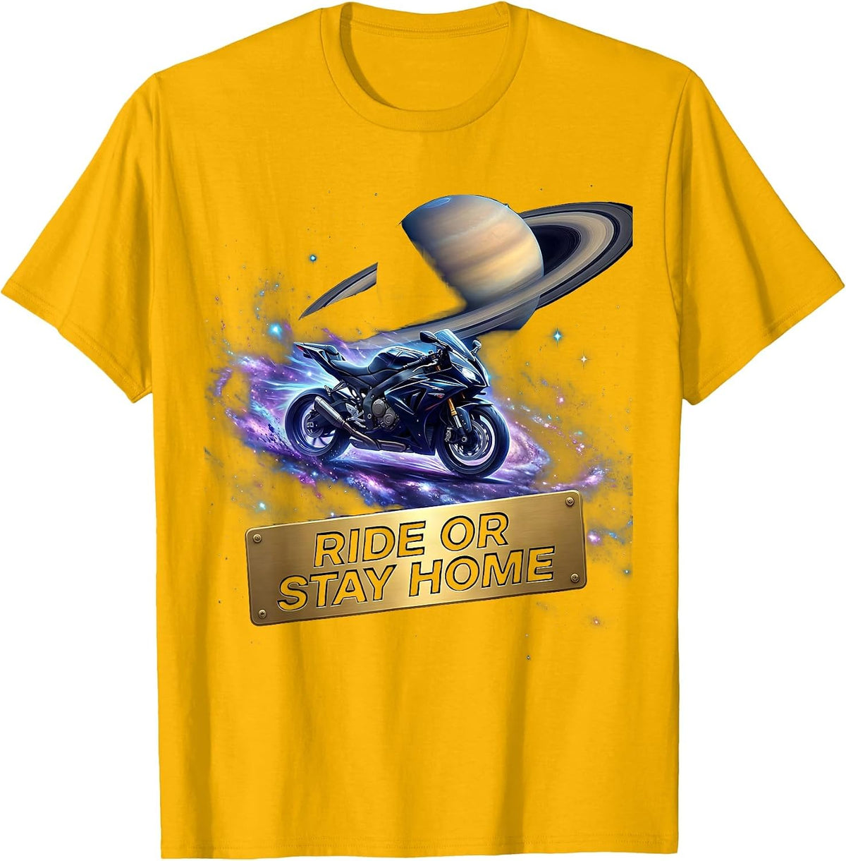 Ride or Stay Home Bold Biker Design T-Shirt - Golden Yellow