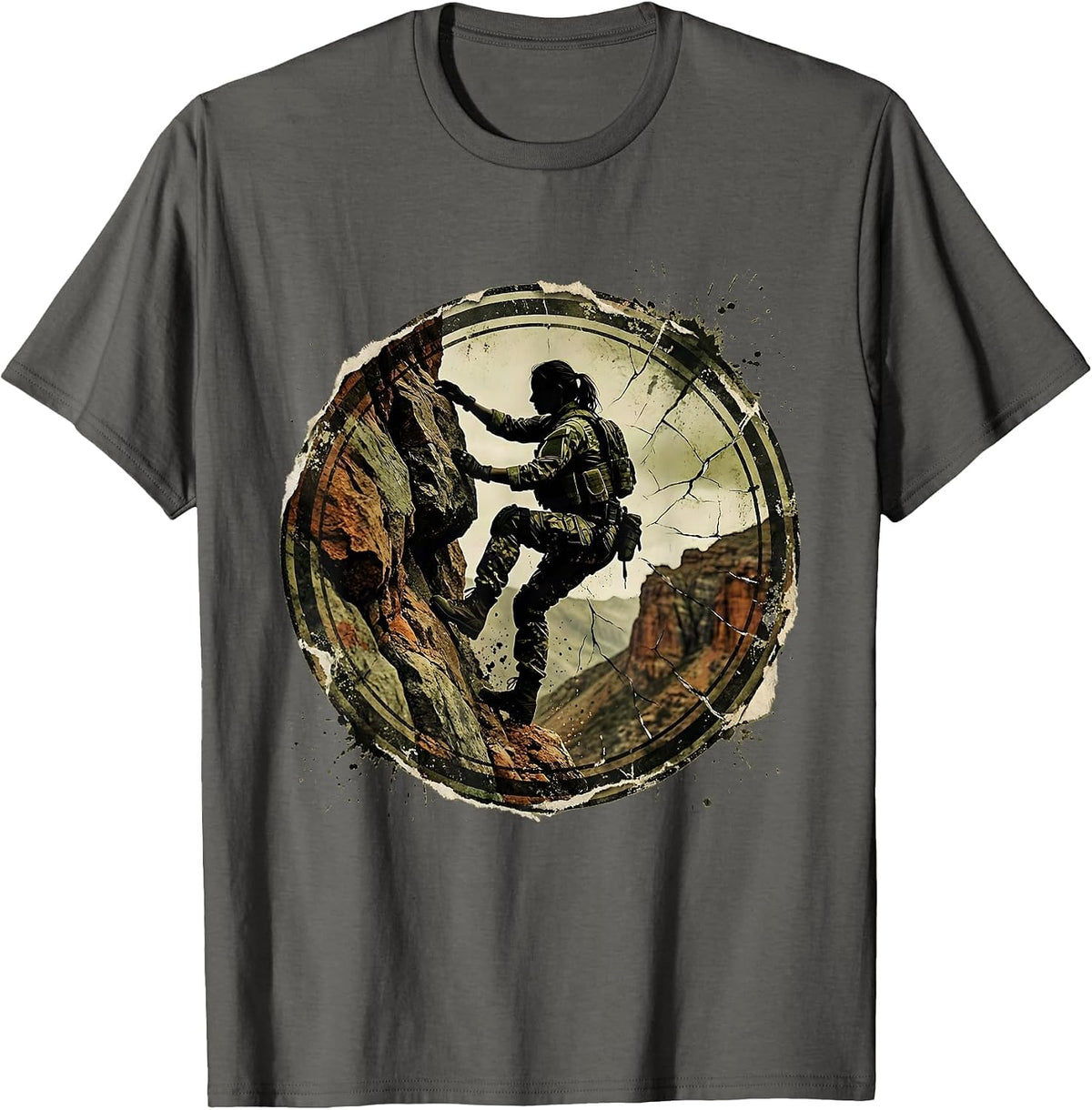 Camo Cliff Climber Adventurer Graphic Design T-Shirt - Asphalt Grey