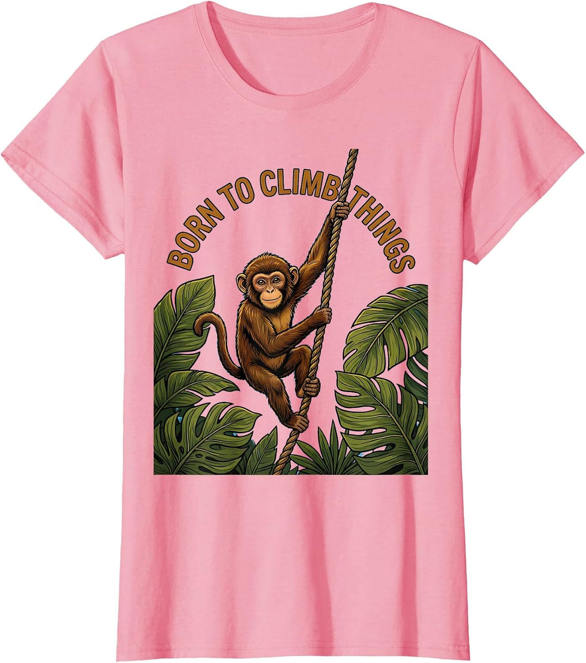 Women's Born to Climb Things Monkey Graphic Design T-Shirt - Pink