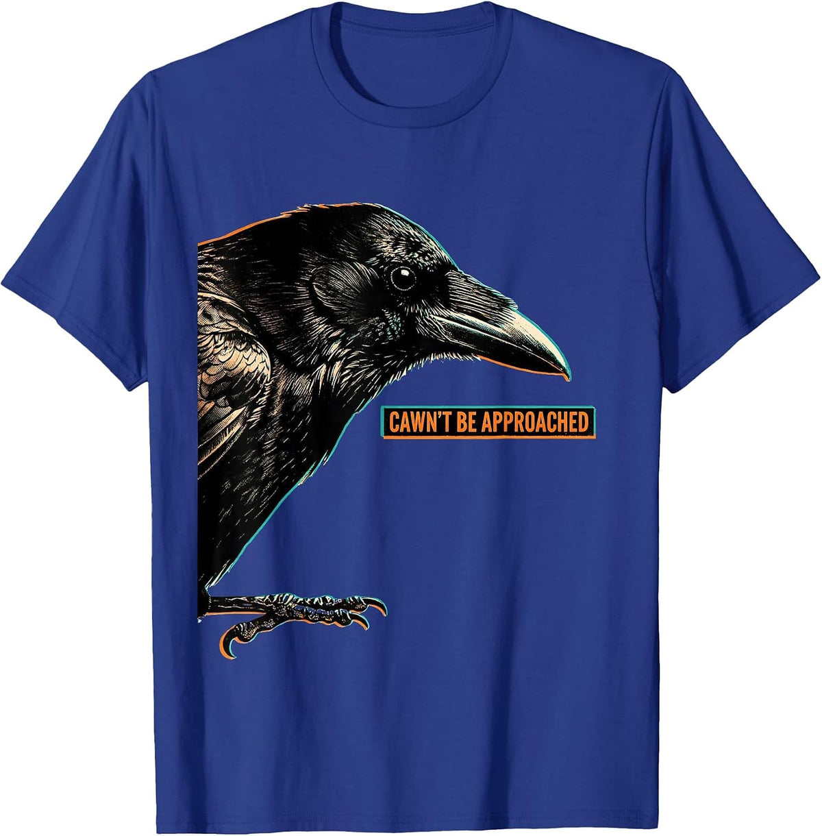 Men's Cawn't Be Approached Risograph Gothic Crow Dark Humor T-Shirt - Royal Blue