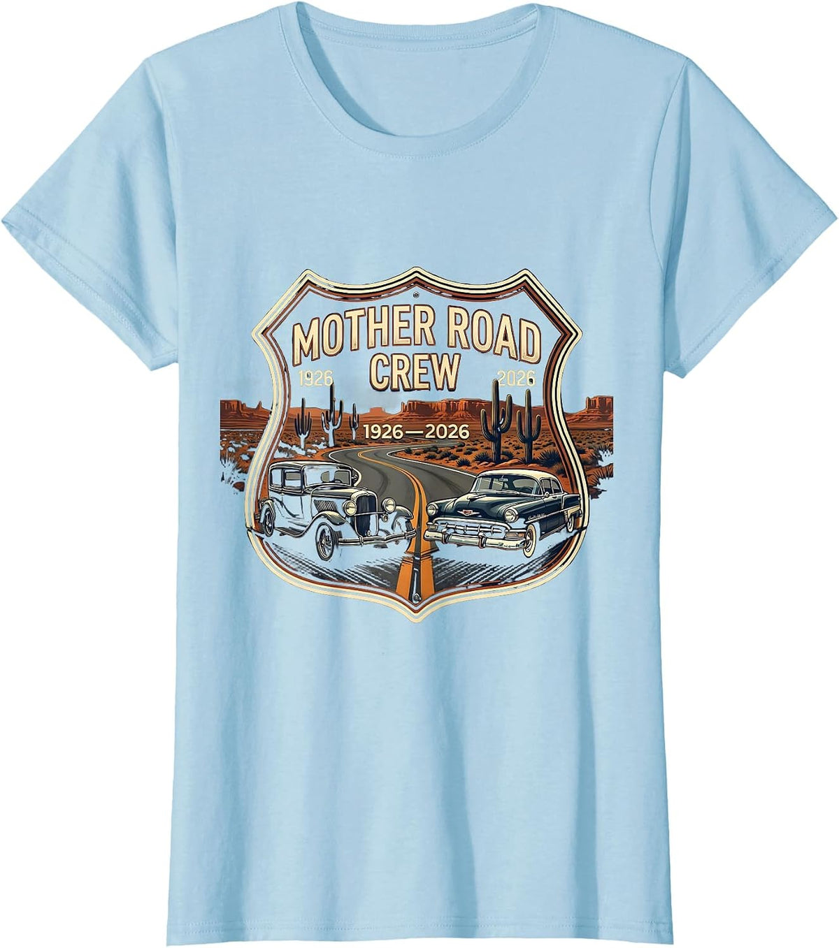 Mother Road Crew 1926-2026 Vintage Route 66 Centennial T-Shirt - Baby Blue