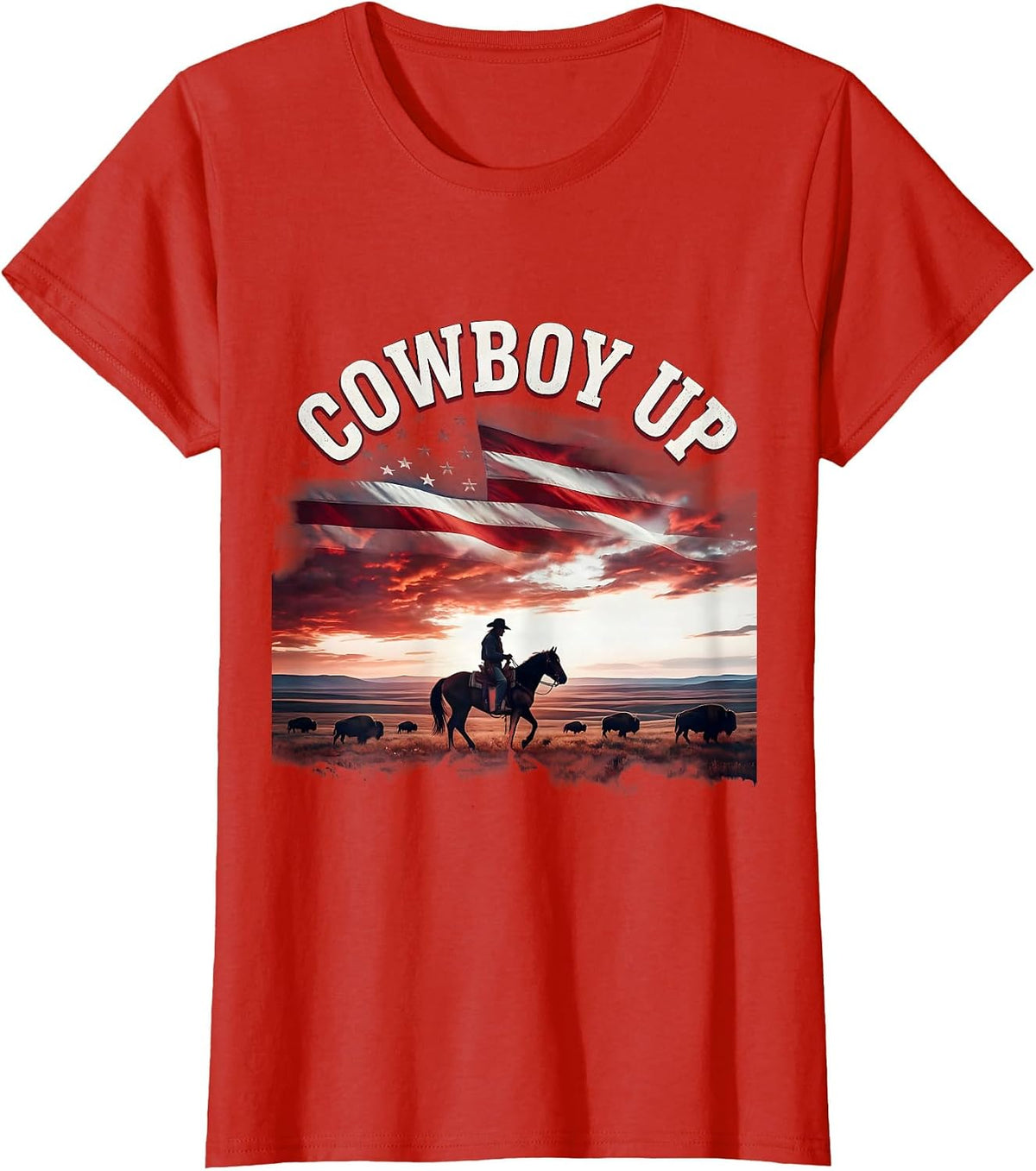 Cowboy Up Rodeo Graphic Design T-Shirt - Red