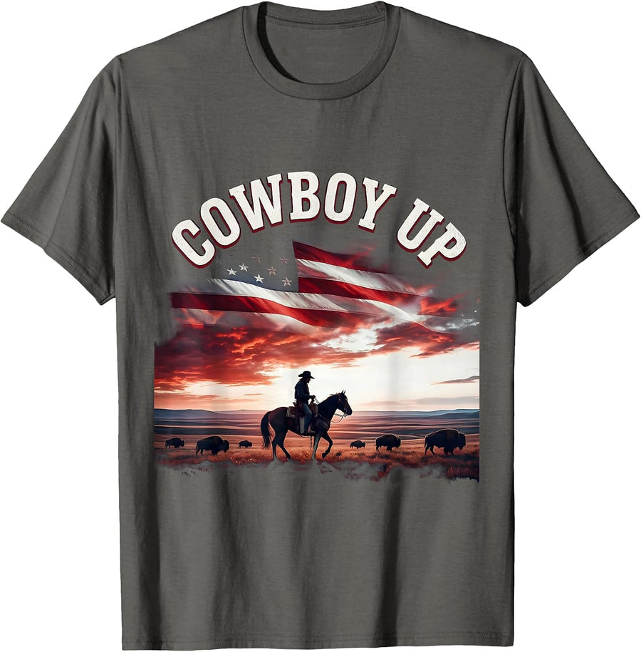 Cowboy Up Rodeo Graphic Design T-Shirt - Asphalt Grey