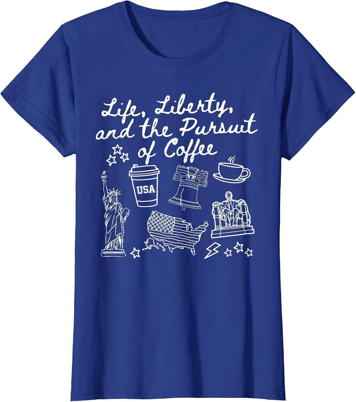 Life Liberty & Coffee Funny History Teacher Middle School T-Shirt - Royal Blue