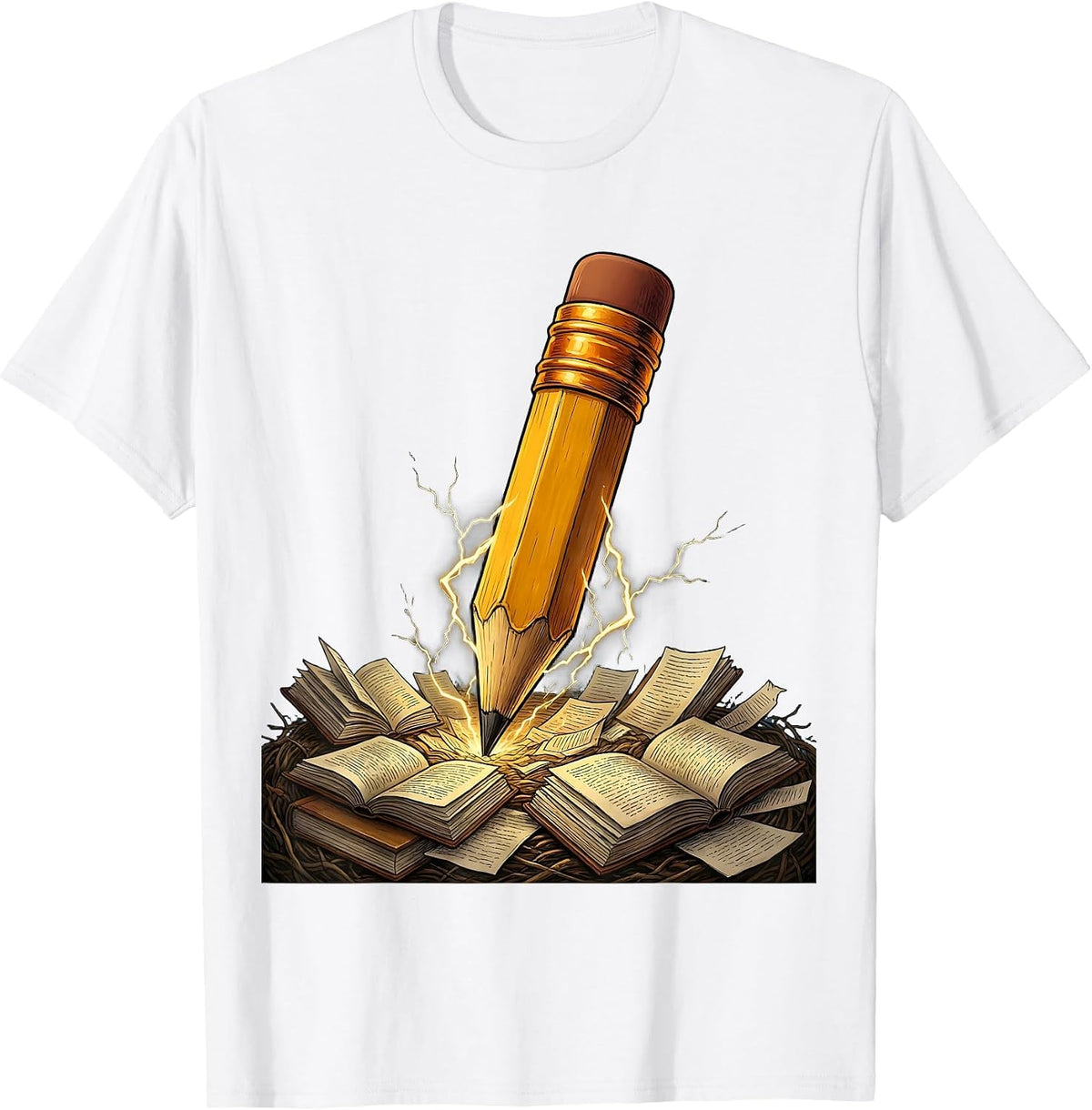 Men's English Teacher Lightning Bolt Pencil Graphic T-Shirt - White