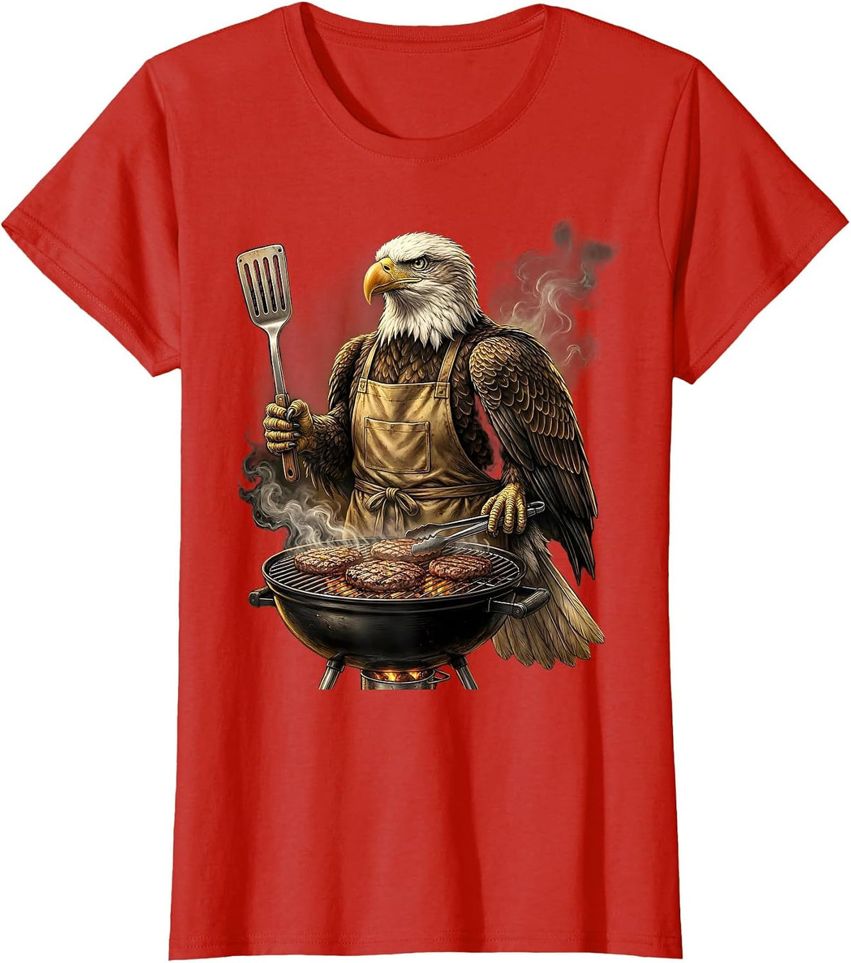 Women's Bald Eagle Grilling Burgers Funny BBQ Design T-Shirt - Red