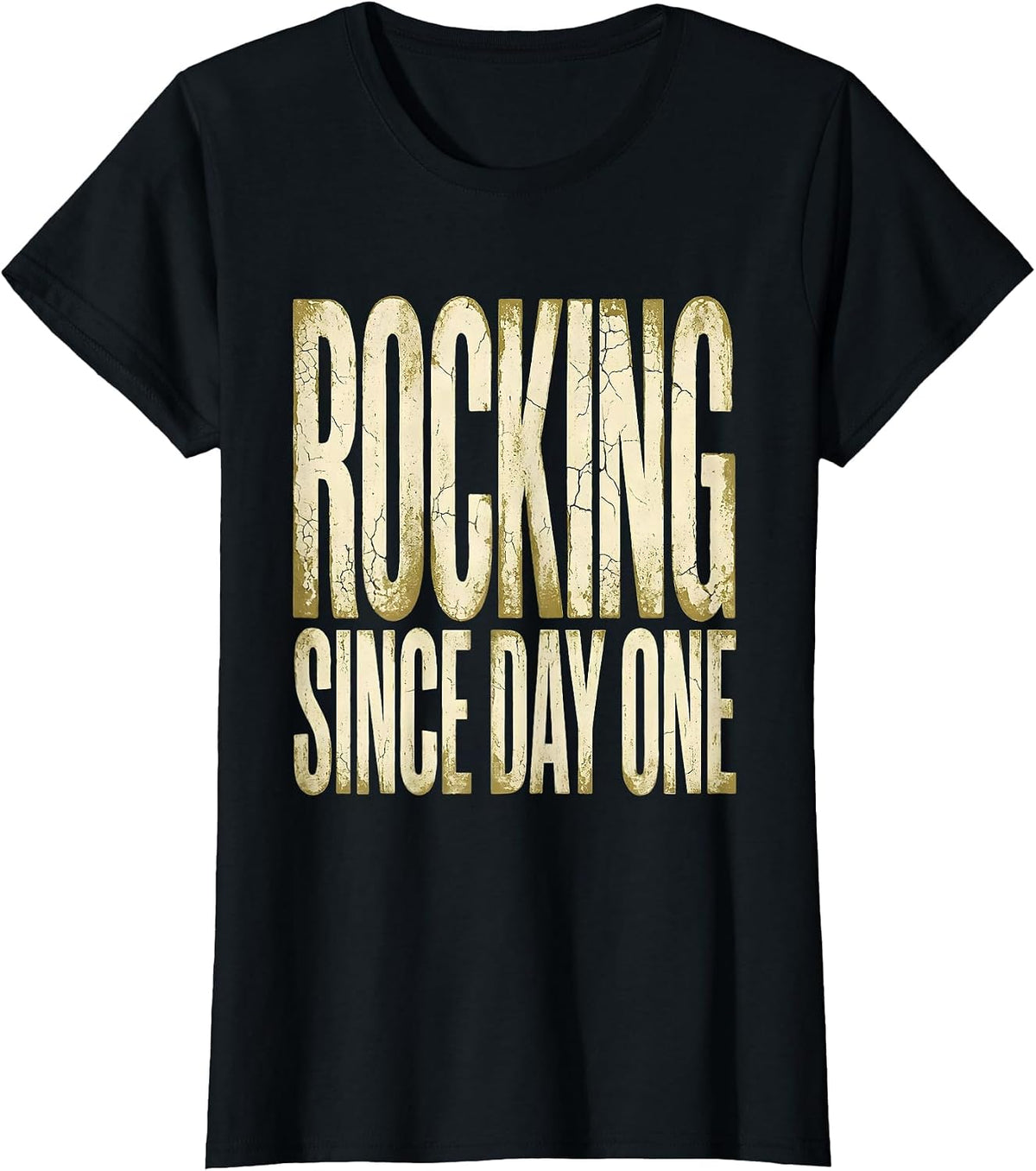 Rocking Since Day One Bold Rock Music Design T-Shirt - Black