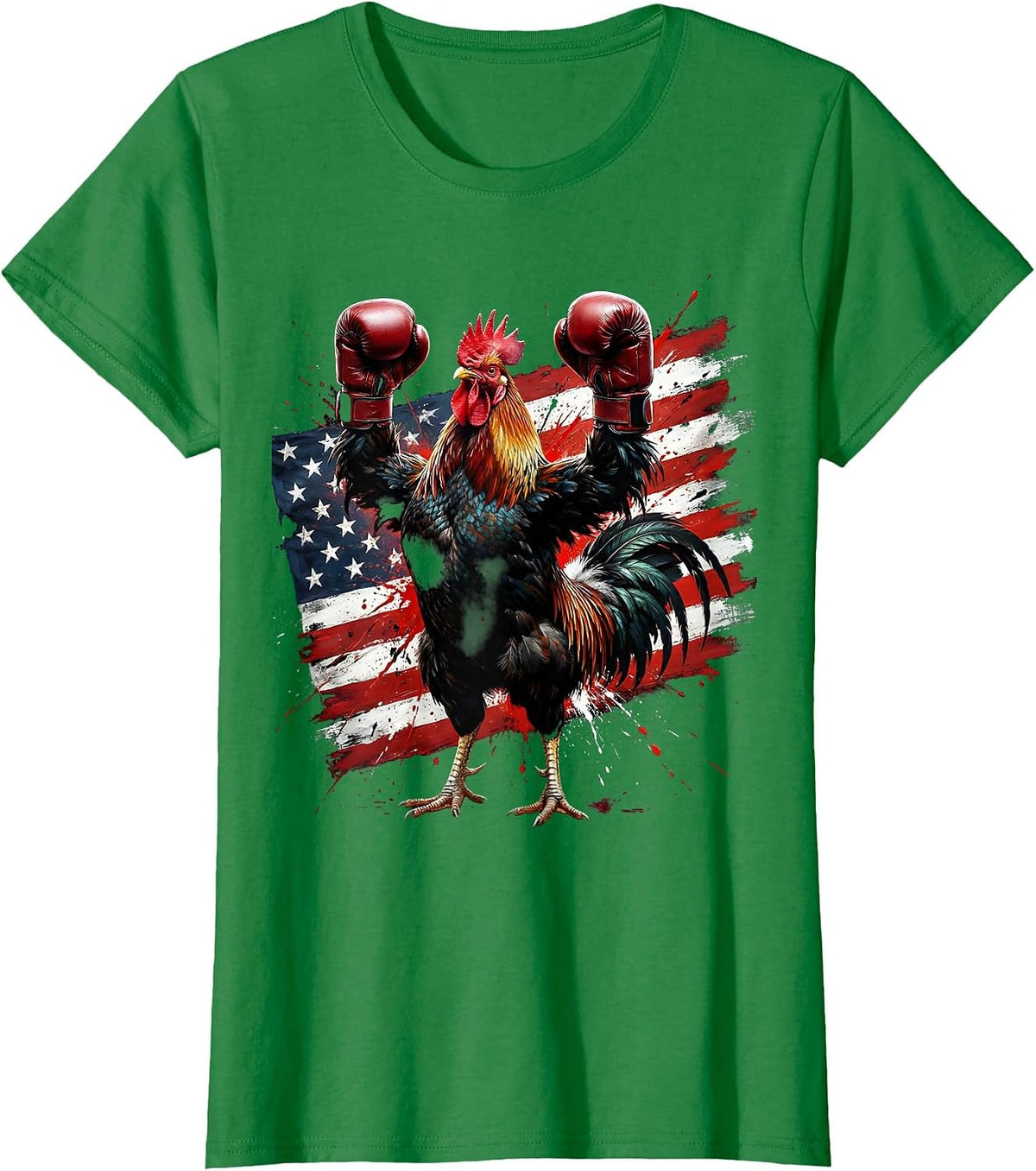 Rooster Boxing Gloves Fighter Graphic T-Shirt - Kelly Green