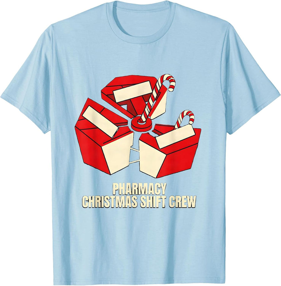 Men's Pharmacy Christmas Shift Crew Funny Pharmacist Tech Holiday T-Shirt - Baby Blue