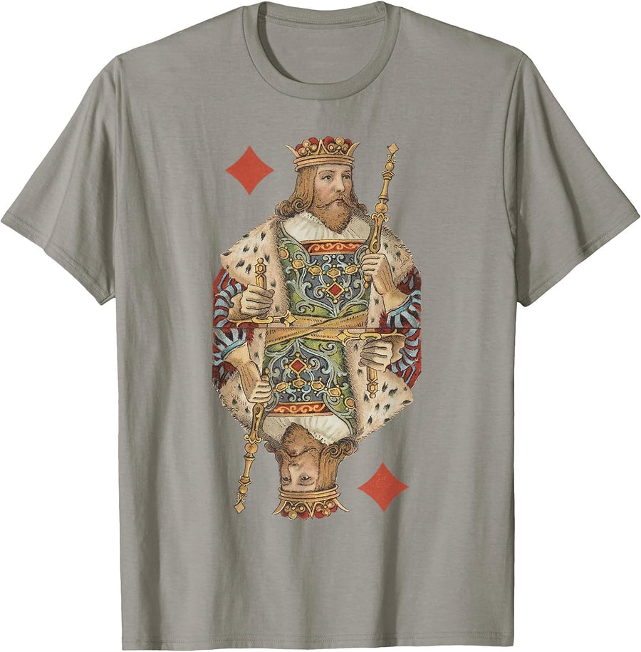 King of Diamonds Antique Art Nouveau Playing Card Art T-Shirt, Men, Slate Grey, Small - As Pictured