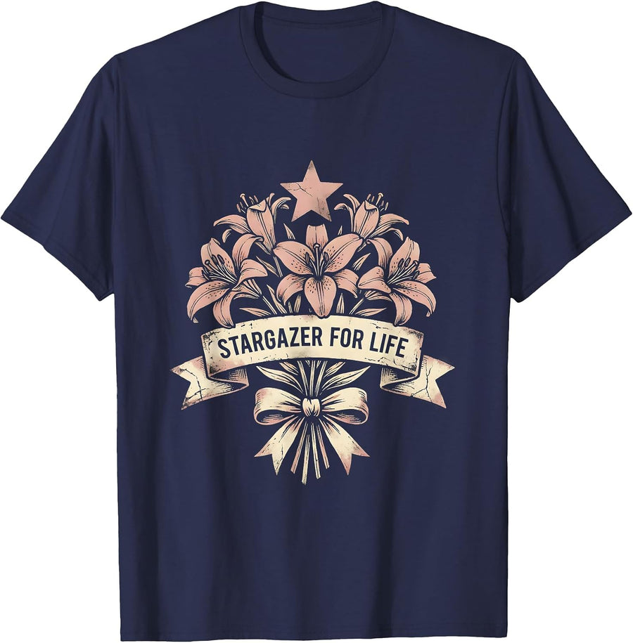 Stargazer For Life Astronomy Night Sky Design T-Shirt - Navy Blue