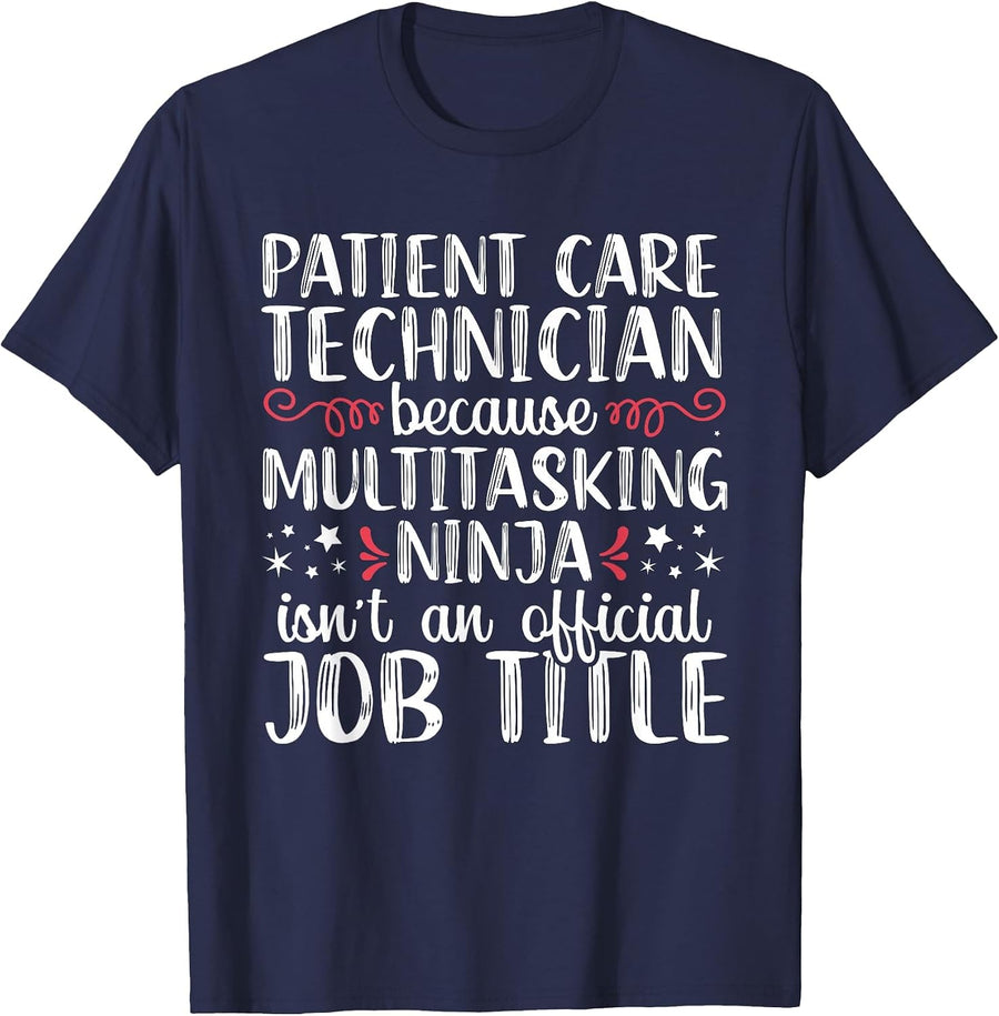 Patient Care Tech PCT Technician Funny Ninja Nurse RN T-Shirt - Navy Blue