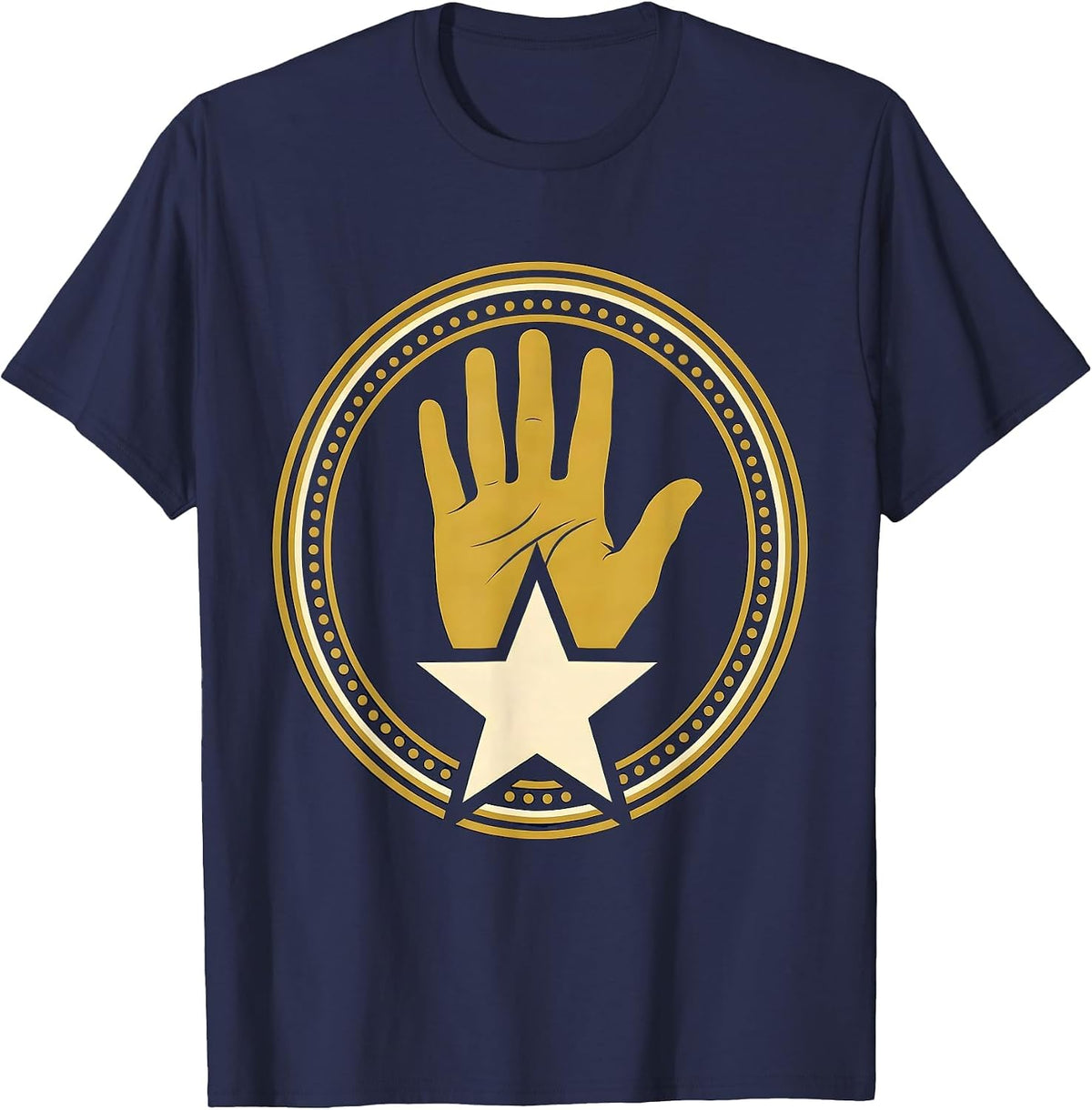 Men's First Grade Teacher Gold Star Hand Stamp Graphic T-Shirt - Navy Blue
