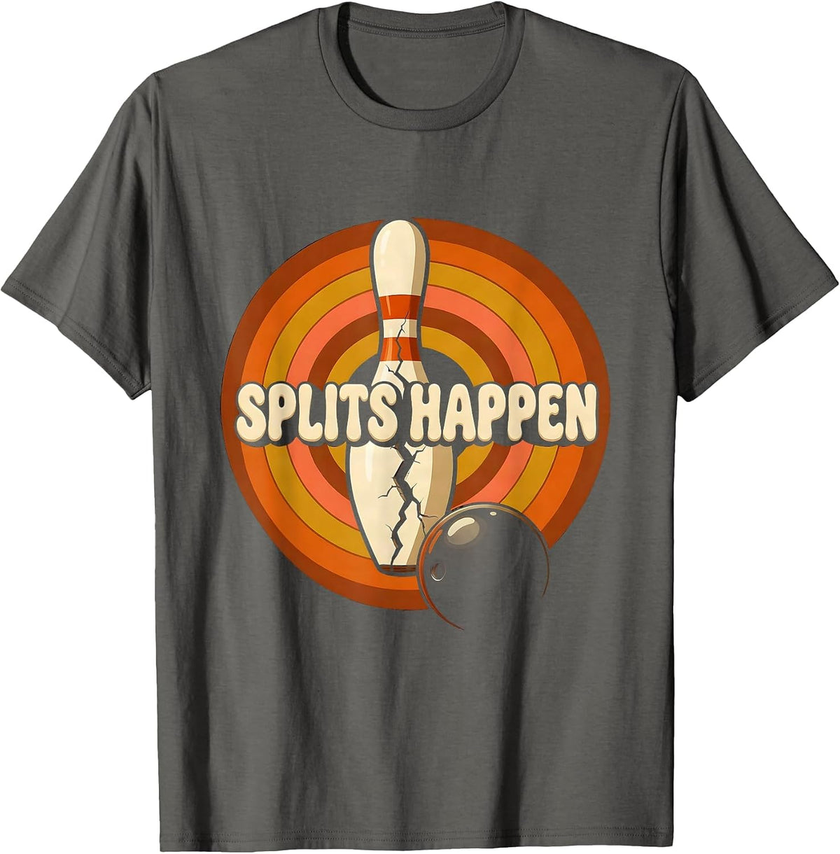 Men's Splits Happen Funny Bowling Design T-Shirt - Asphalt Grey