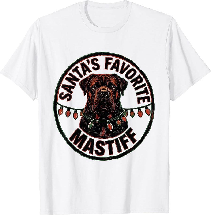 Men's Santa's Favorite Mastiff Christmas Pajama Dog Lover Gift T-Shirt - White
