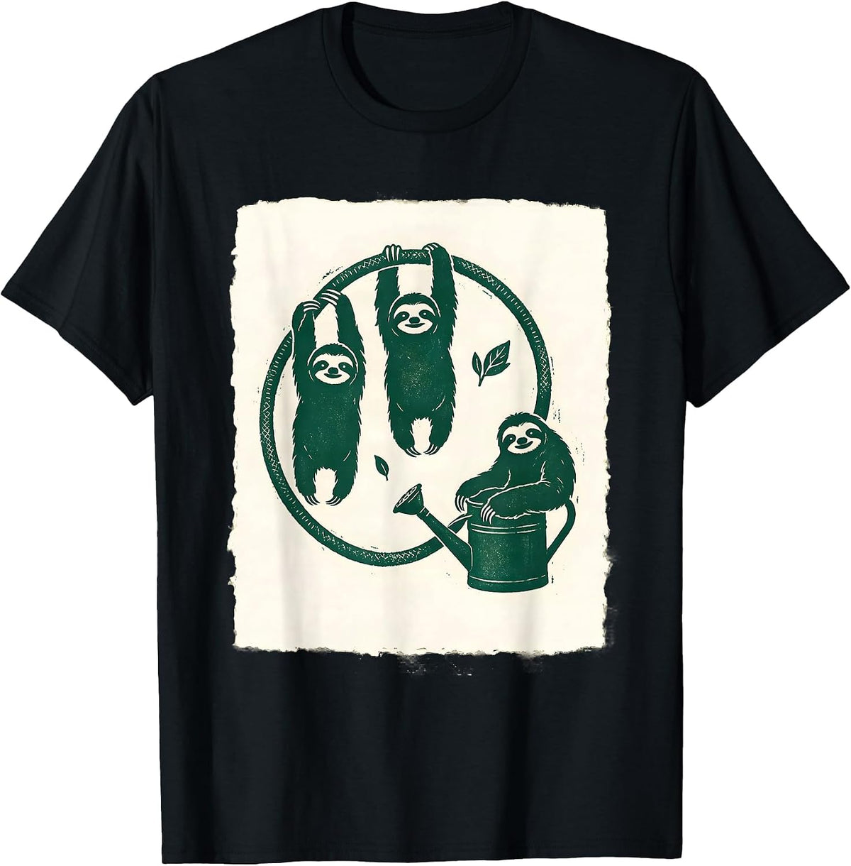 Men's Hooked Sloth Silhouettes Rubber Stamp Sloth Lover Humor T-Shirt - Black