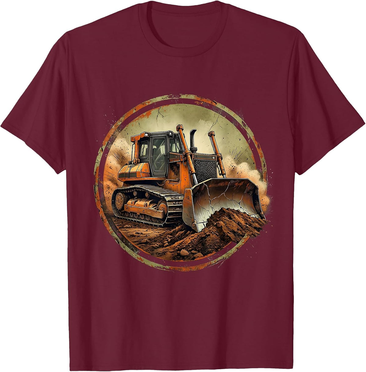 Labor Day Bulldozer Worksite Graphic Tee T-Shirt - Burgundy