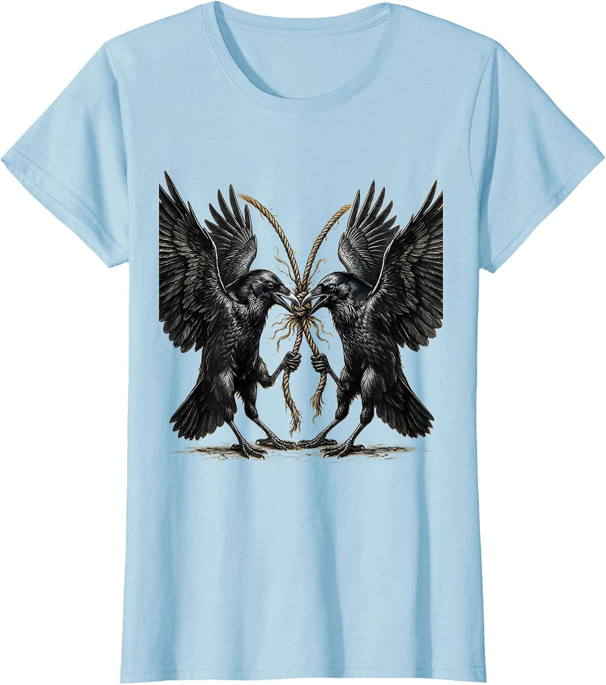 Two Crows Tug of War Graphic Design T-Shirt - Baby Blue
