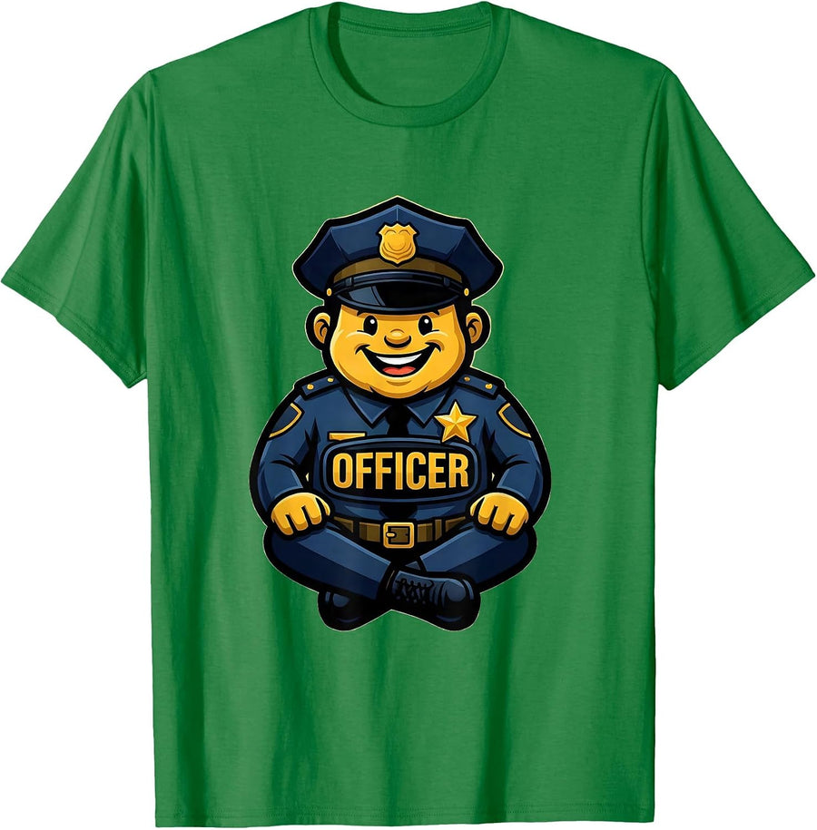 Men's OFFICER Cheerful Mascot Logo Halloween Police Costume Party T-Shirt - Kelly Green
