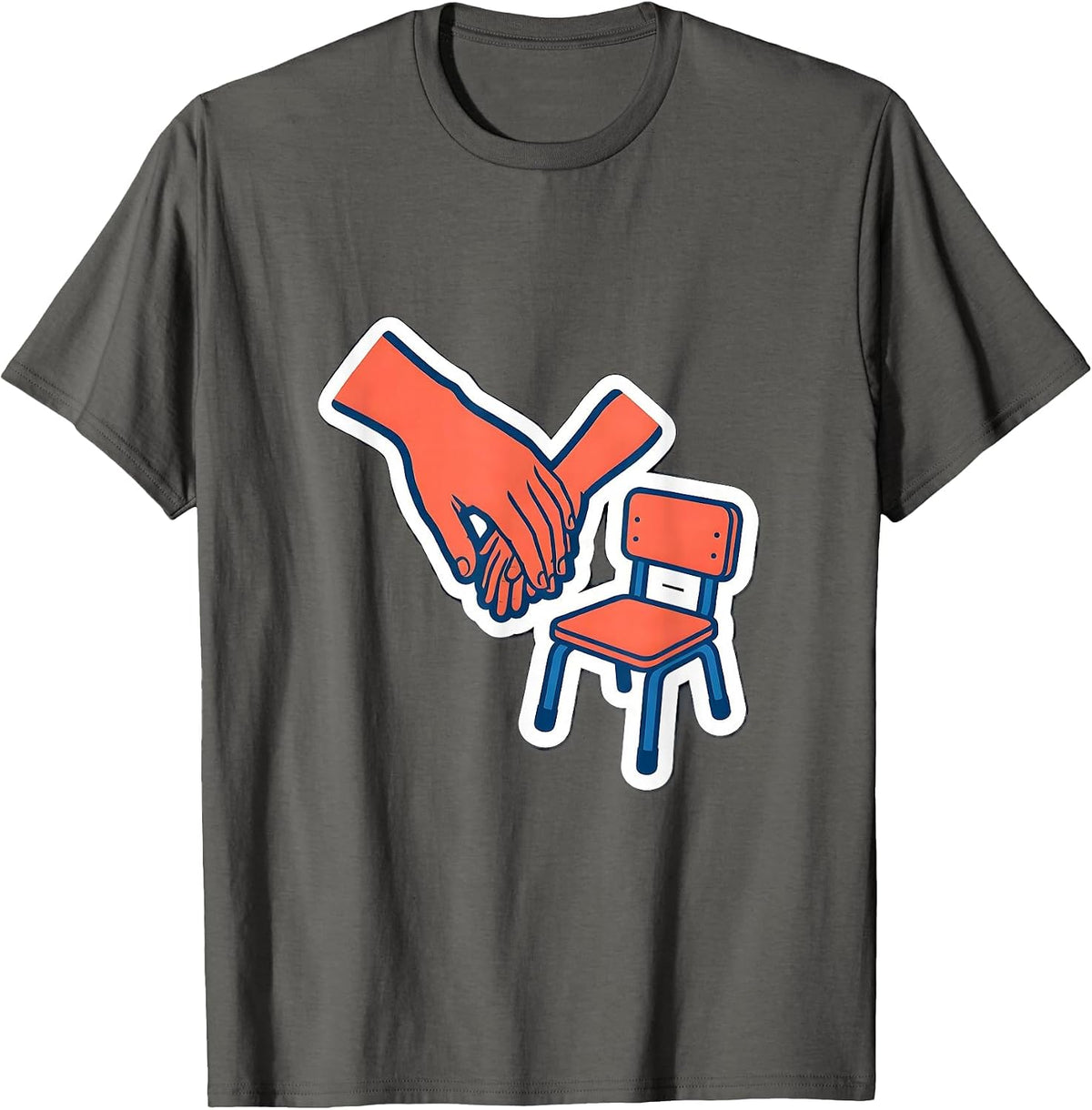 Men's Hand in Hand Paraprofessional Teacher Appreciation Sticker T-Shirt - Asphalt Grey
